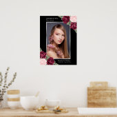 黒 赤 ピンク 花の写真 追悼 葬儀 看板 ポスター (キッチン)