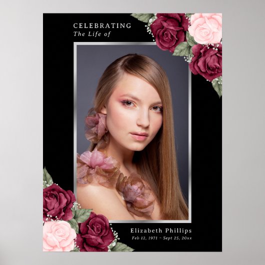 黒 赤 ピンク 花 フォト 記念 弔事 看板 ポスター (正面)
