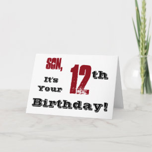 黒、赤、白で息子さん12歳の誕生日の挨拶。 カード