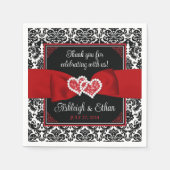 黒、赤、白のダマスクの愛のハート結婚ズ スタンダードカクテルナプキン (正面)