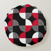 黒、赤、白の幾何学模様。 ラウンドクッション (裏面)