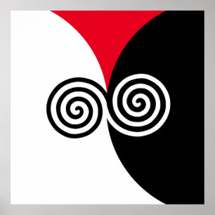 黒、赤、白の抽象的な螺旋円 ポスター