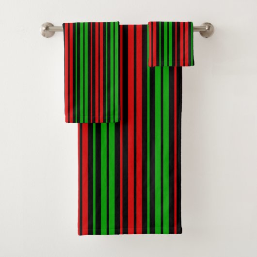 黒 赤 緑 ストライプ柄 バスタオルセット (インサイチュ)