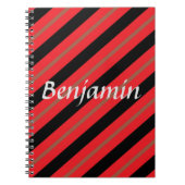 黒、赤、茶色の対角線のストライプ ノートブック (正面)