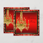 黒 赤 金のシャンデリア 誕生日パーティー 招待状 (正面/裏面)
