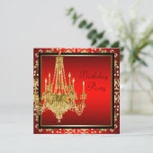 黒 赤 金のシャンデリア 誕生日パーティー 招待状 (スタンド正面)