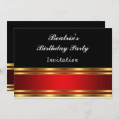 黒 赤 金の誕生日パーティー招待状 招待状 (正面/裏面)