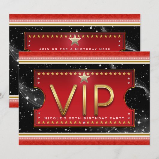 黒 赤 金 銀 ゴージャス VIP チケット 招待状 (正面/裏面)