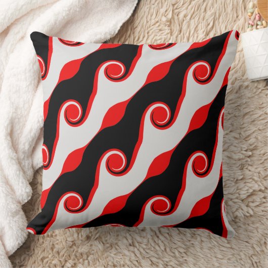 黒、赤、銀の抽象芸術波 クッション (ブランケット)