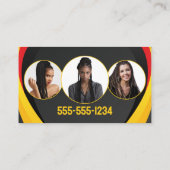 黒、赤、黄色の髪の組み合わせフォトサロン 名刺 (裏面)