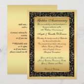 黒、金の装飾的なスクロール 50周年 招待状 (正面/裏面)