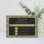 黒、金ゴールドギリシャ鍵結婚式RSVP返信 出欠カード (スタンド正面)