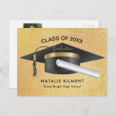 黒・金ゴールドグリッター大学院卒業 案内ポストカード (正面/裏面)