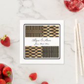 黒 – 金ゴールドケンテ(白) スタンダードカクテルナプキン (インサイチュ)