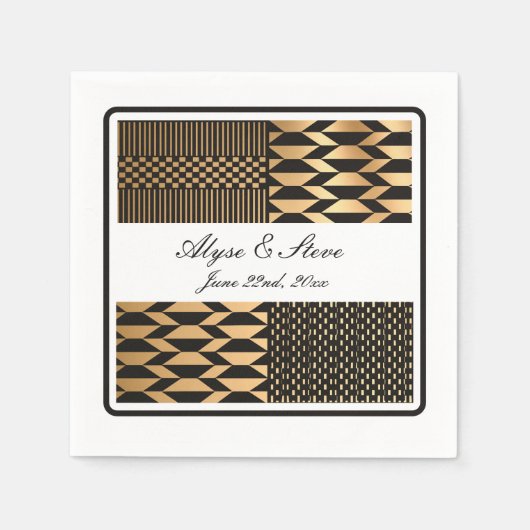 黒 – 金ゴールドケンテ(白) スタンダードカクテルナプキン (正面)