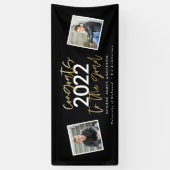 黒+金ゴールドモダンス数々のト写真の卒業 横断幕 (縦)