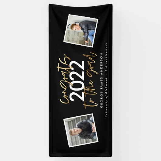 黒+金ゴールドモダンス数々のト写真の卒業 横断幕 (縦)