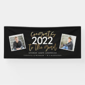 黒+金ゴールドモダンス数々のト写真の卒業 横断幕 (横)