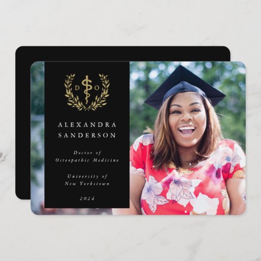 黒+金ゴールド大理石医写真 案内状 (正面/裏面)