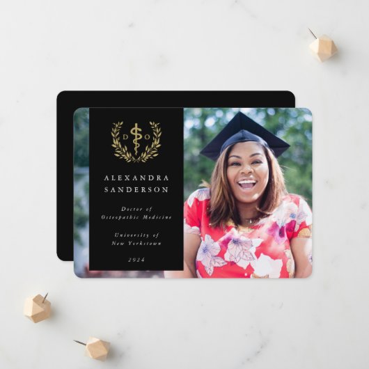 黒+金ゴールド大理石医写真 案内状 (正面/裏面インサイチュ)