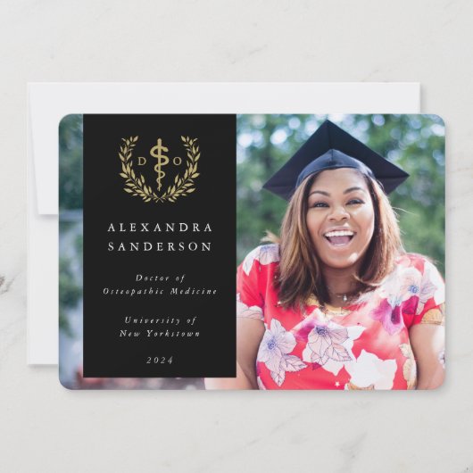 黒+金ゴールド大理石医写真 案内状 (正面)