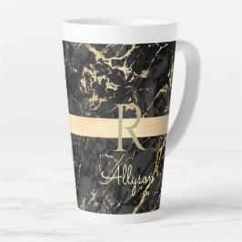 黒/金ゴールド大理石金ゴールドバー、DIY名/モノグラム対2 カフェラテマグ