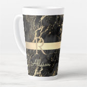 黒/金ゴールド大理石金ゴールドバー、DIY名/モノグラム対2 カフェラテマグ (左アングル)