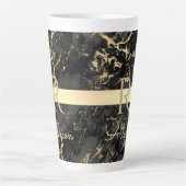 黒/金ゴールド大理石金ゴールドバー、DIY名/モノグラム対2 カフェラテマグ (正面)