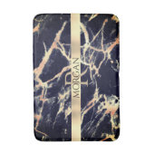 黒+金ゴールド大理石、大金ゴールドストライプ名+モノグラム バスマット (正面縦)