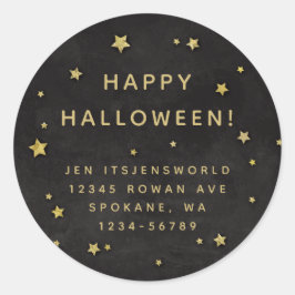 黒+金ゴールド星カスタム文字/アドレス ラウンドシール