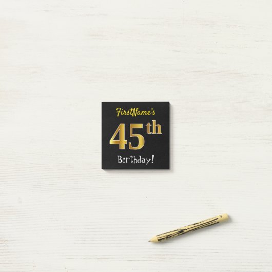 黒、金ゴールド45フェイク番目の誕生日、名前をカスタムする ポストイット (デスク上)