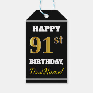 黒、金ゴールド91フェイク誕生日+名前をカスタムする ギフトタグ