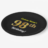 黒、金ゴールド98フェイク誕生日+名前をカスタムする ペーパープレート (アングル)