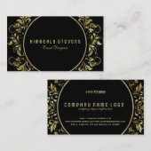 黒、金ゴールド、およびグリッターフローラ円枠 名刺 (正面/裏面)