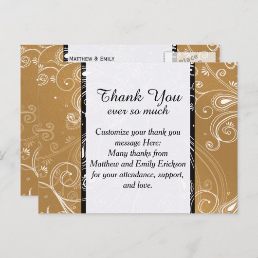 黒、金ゴールド、および白の渦巻形のデザイン ポストカード (正面/裏面)