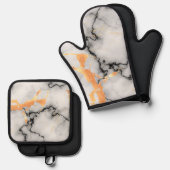 黒、金ゴールド、グレーの大理石で設計されたポットホルダー 鍋つかみ&鍋敷きセット (正面/裏面)