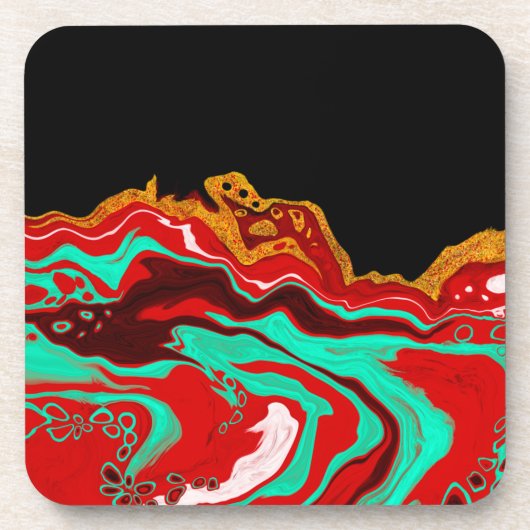 黒、金ゴールド、ブルゴーニュ、大理石アート   コースター (正面)