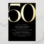 黒+金ゴールド |メユニセックスンスまたは女性50誕生日 箔招待状 (正面)