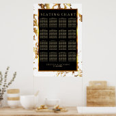 黒、金ゴールド、大理石、白–16座席表 ポスター (キッチン)