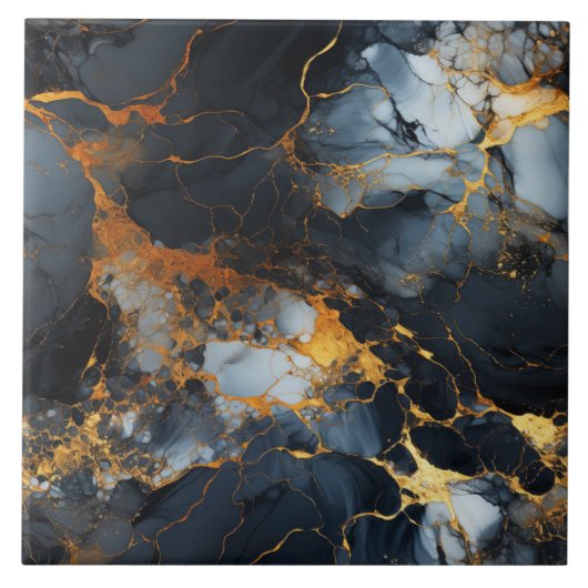 黒、金ゴールド、氷のような白い大理石 タイル (正面)