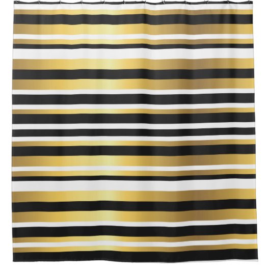 黒、金ゴールド、白のヴィンテージ シャワーカーテン (正面)