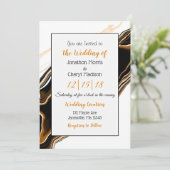 黒、金ゴールド、白の大理石の流体アート結婚ズ 招待状 (スタンド正面)