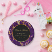 黒、金ゴールド、紫の大理石 ペーパープレート (パーティー)