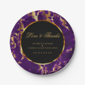 黒、金ゴールド、紫の大理石 ペーパープレート (正面)