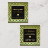 黒、金ゴールド、緑のアールデコファンのパターンChic スクエア名刺 (正面/裏面)