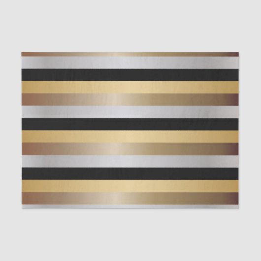 黒、金ゴールド、銀および青銅色の金属は縞で飾ります 薄葉紙 (正面)