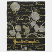 黒，金ゴールド，銀，感謝していあなた，花，フローラ フリースブランケット (正面)