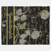 黒，金ゴールド，銀，感謝していあなた，花，フローラ フリースブランケット (正面(横))