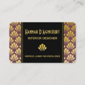 黒、金ゴールド、Mauveアールデコファンのパターンチック 名刺 (正面)