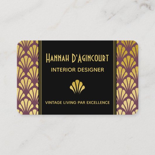 黒、金ゴールド、Mauveアールデコファンのパターンチック 名刺 (正面)